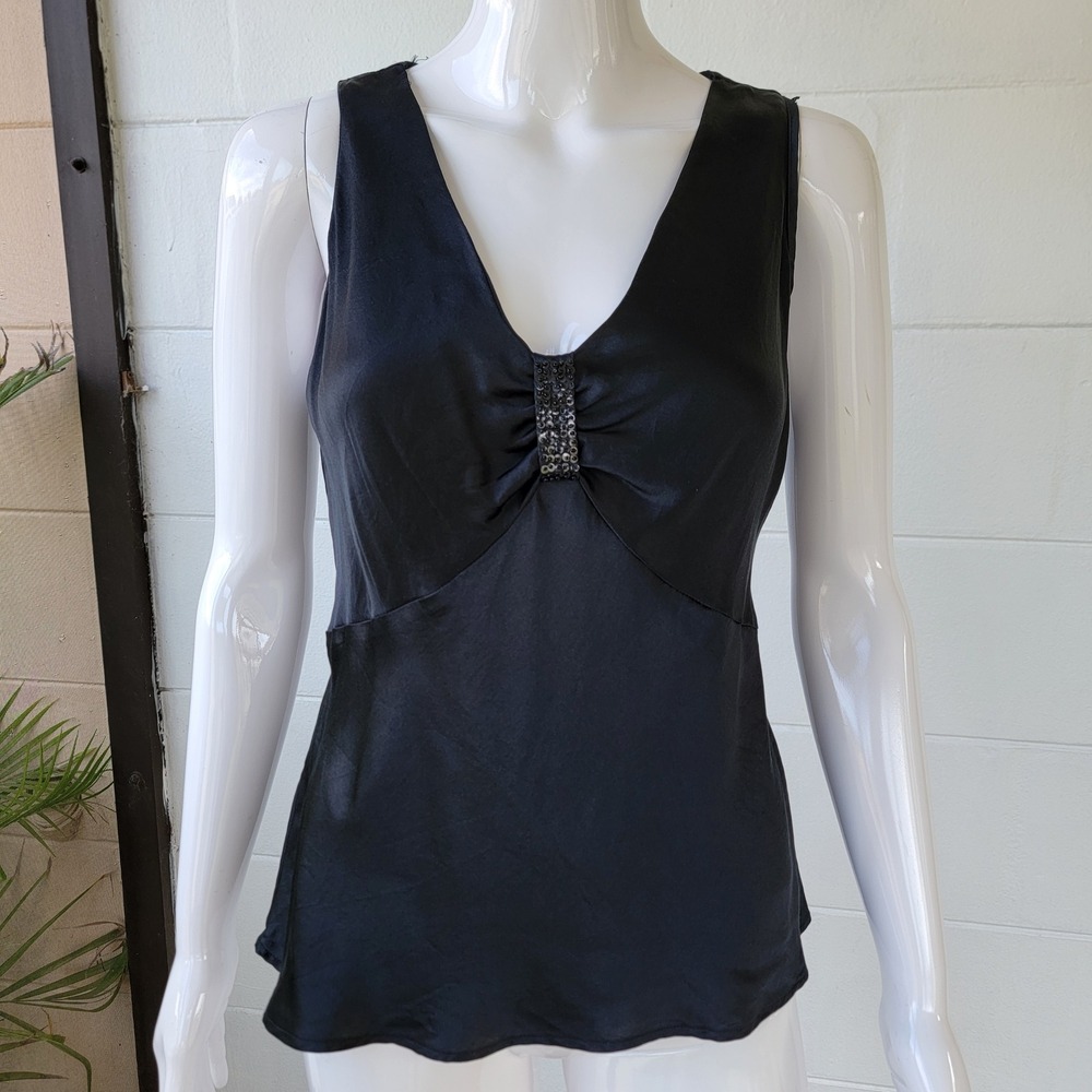 VTG Nine West Silk Black Tank Top Women 6 Y2K Luxury Minimalist Corporate Goth